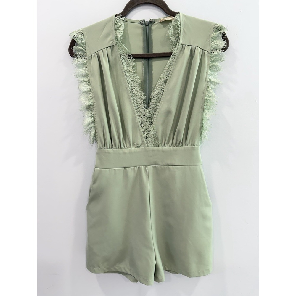 Altar'd State Sage Green Lace Trim Romper Women's Large Boho Fairy